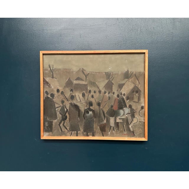 Sigfrid S, Landscape with Figures, 1960, Oil Painting on Canvas, Framed For Sale - Image 15 of 16