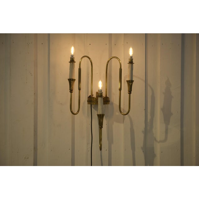 Metal MNeoclassical Art Deco Style Bronze 3-Arm Wall Sconce, 1940s For Sale - Image 7 of 10