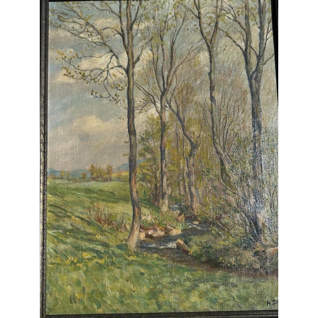 Blue Heinrich Pforr, Spring Trail: Footpath from Lautenbach to Uengsterode, Oil Painting on Canvas, Framed For Sale - Image 8 of 13