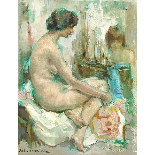 Maryse Ducaire-Rogue French artist 1911 - 1992 Seated Nude Oil on canvas 13.75 x 10.75 in. Frame 19.25 x 16.25 in. Signed.