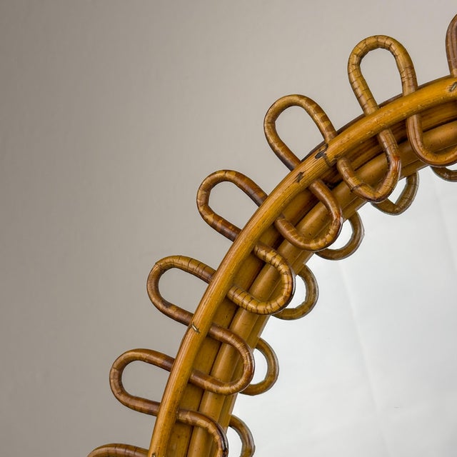 Wood Vintage Oval Bamboo Mirror by Franco Albini, 1960s For Sale - Image 7 of 15