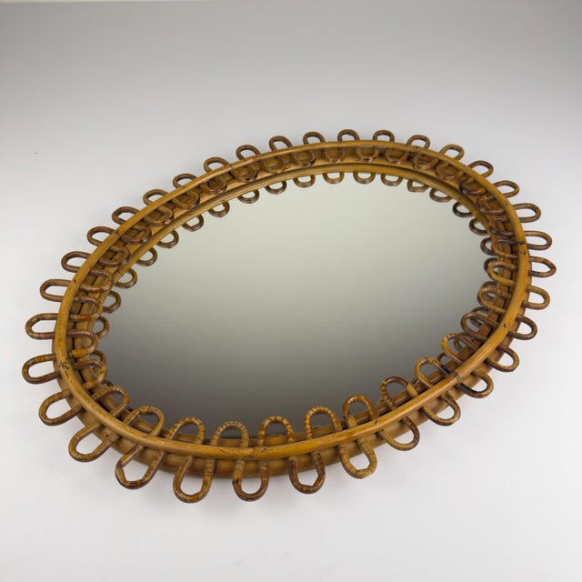 1960s Vintage Oval Bamboo Mirror by Franco Albini, 1960s For Sale - Image 5 of 15