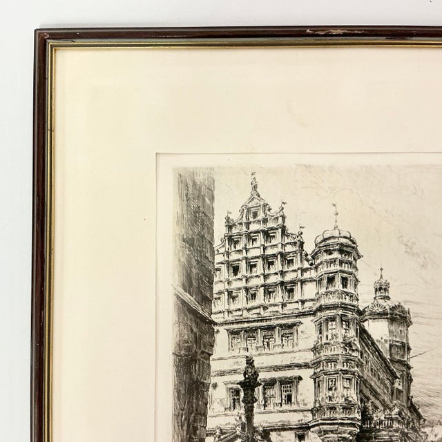 Blue 1919 Antique German Architectural Original Print Etching Artist Signed Proof, Rothenburg. For Sale - Image 8 of 15