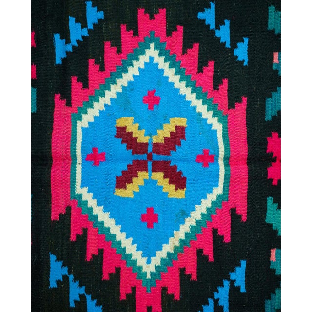 Vintage Romanian Handwoven Wool Flatweave Runner Rug with Geometric Pattern and Fringe, 1960s For Sale - Image 4 of 13