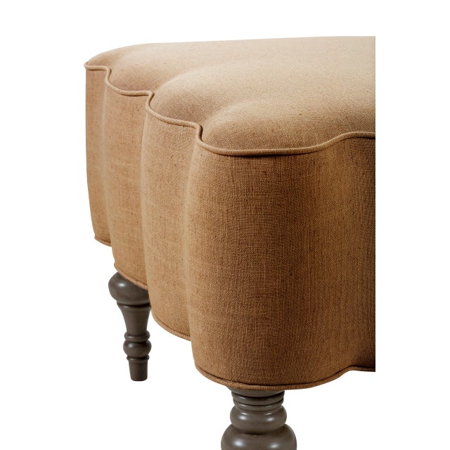 Transitional Mirasol Scalloped Ottoman, Allspice Linen For Sale - Image 3 of 6