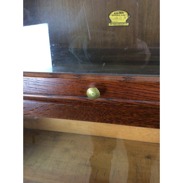 Wood Antique Oak Four Stack Barrister Bookcase With Original Brass Hardware For Sale - Image 7 of 18