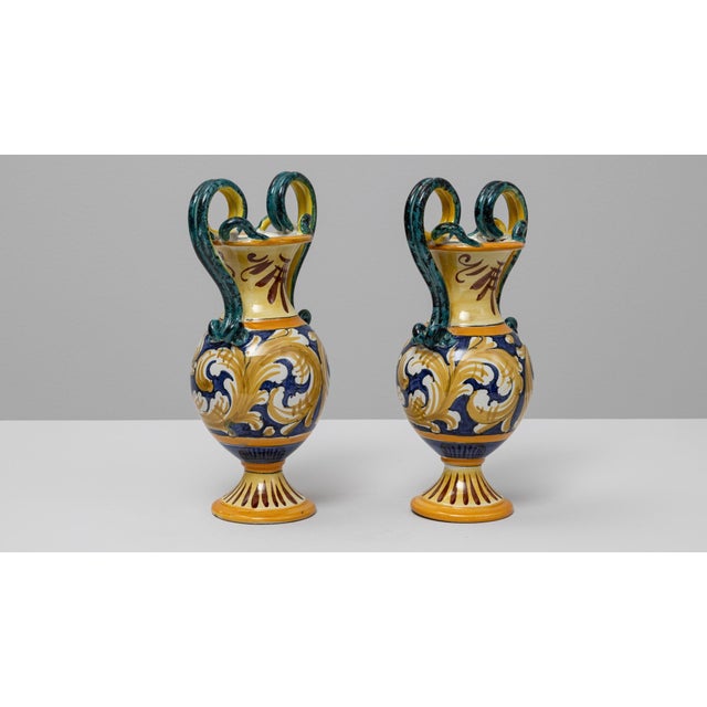 Mid 20th Century Pair Of 20th Century Italian Painted Ceramic Vases For Sale - Image 5 of 18