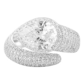 Pear Cut Chunky Bypass Ring in 925 Silver Size 6.5 For Sale