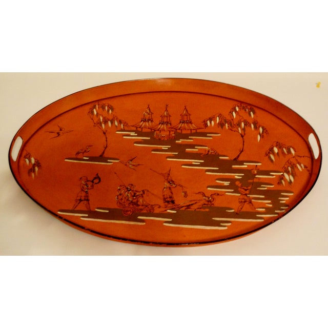 Antique French Hand Painted Chinoiserie Serving Tray For Sale - Image 9 of 17