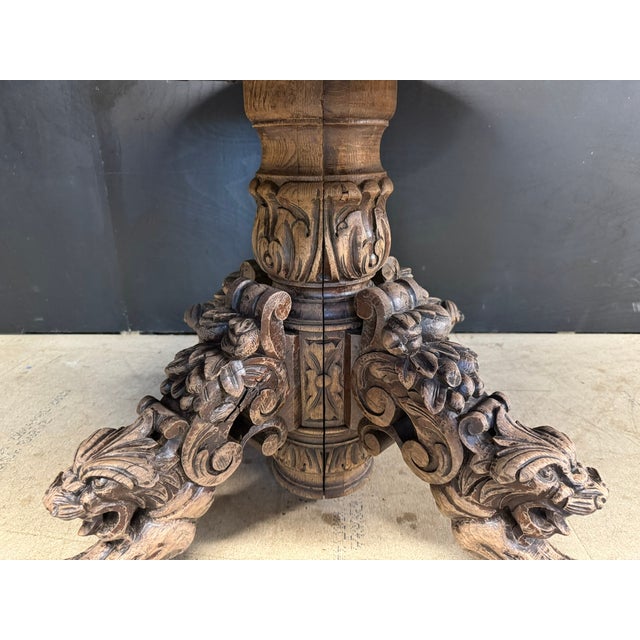 French Carved Oak Hunting Table, 1869 For Sale - Image 4 of 12