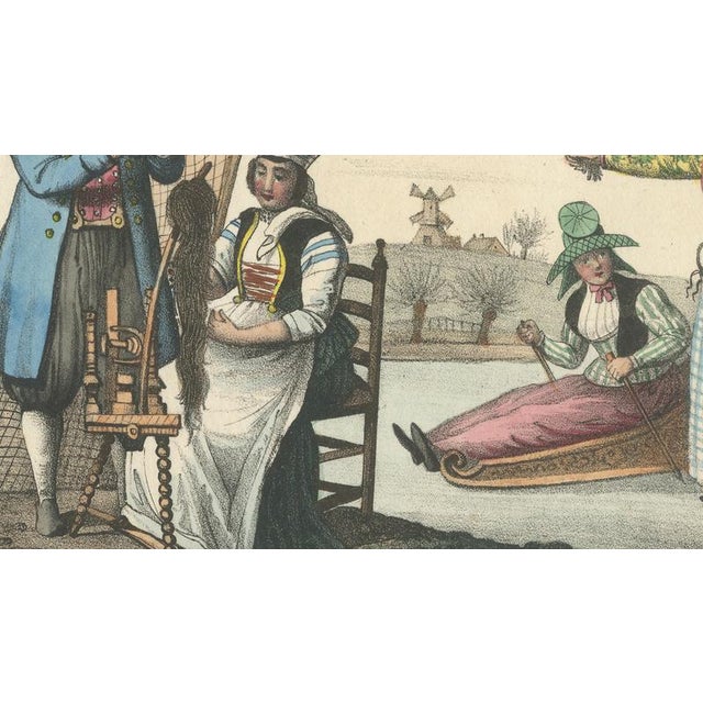 Frisian Fisherman & Winter Costume Scene Dutch Costume Lithograph, c.1840 For Sale - Image 5 of 9