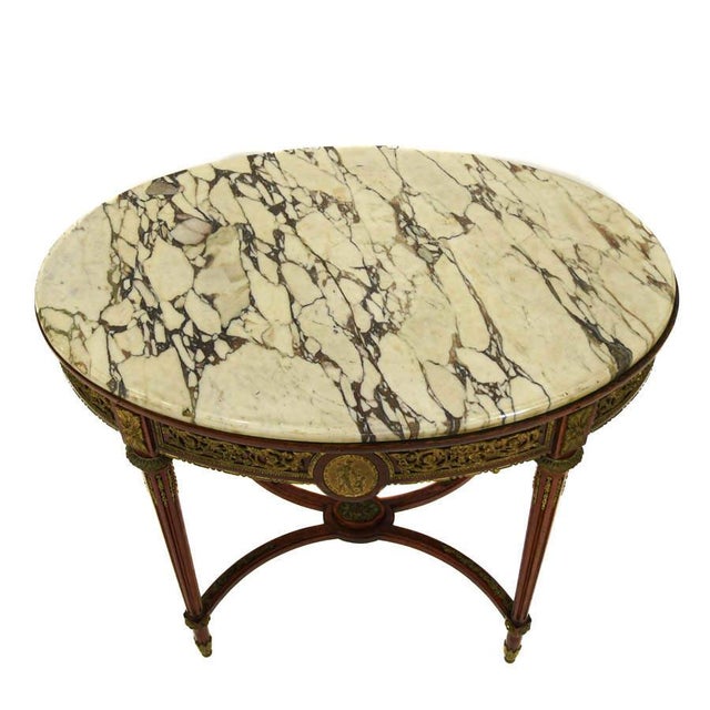 Early 20th Century Antique Rococo‑Style Marble‑Top Center Table With Giltwood Carved Base For Sale - Image 5 of 6