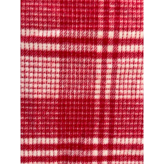 Vintage Faribault Red & White Plaid Wool King Blanket With Red Satin Binding For Sale - Image 4 of 7
