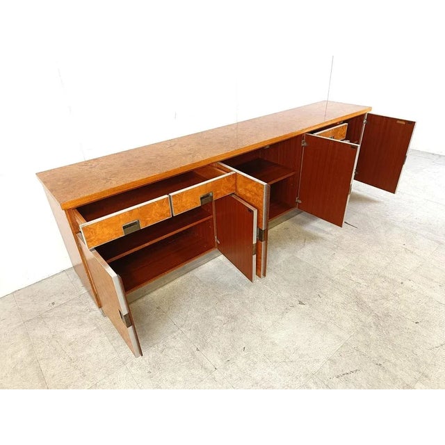 Brown Vintage Italian Burl Wood Credenza, 1970s For Sale - Image 8 of 10