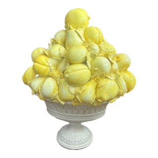 Mid Century Italian Topiary With a White Compote Holding a Pile of Lemons. For Sale