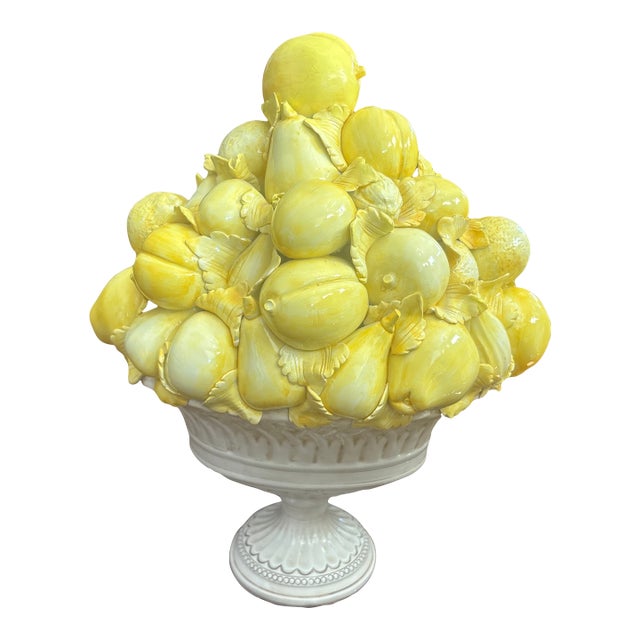 Mid Century Italian Topiary With a White Compote Holding a Pile of Lemons. For Sale