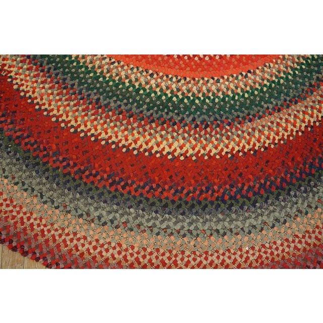 1930s Multicolor Folk Art Antique Oval American Braided Rug 6'10" X 9'2" Cotton Carpet For Sale - Image 15 of 15