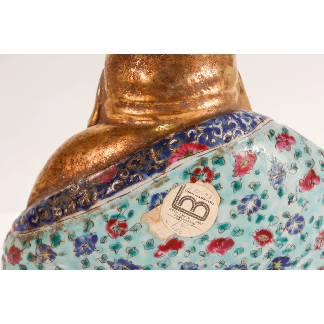 Late 20th Century Vintage Gilt Famille Verte Chinese Porcelain Seated Buddha/Luohan Ex-Lorin Marsh For Sale - Image 5 of 14