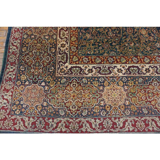 1890s Blue Navy Ardabil Antique N. Indian Agra Rug 10'8" - 14'10" Handknotted Wool Carpet For Sale - Image 10 of 10