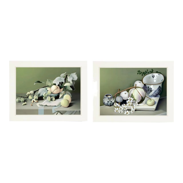 A Pair of Porcelain Fruit Natura Morta Framed Prints by Tuxedo Park Print Shop For Sale