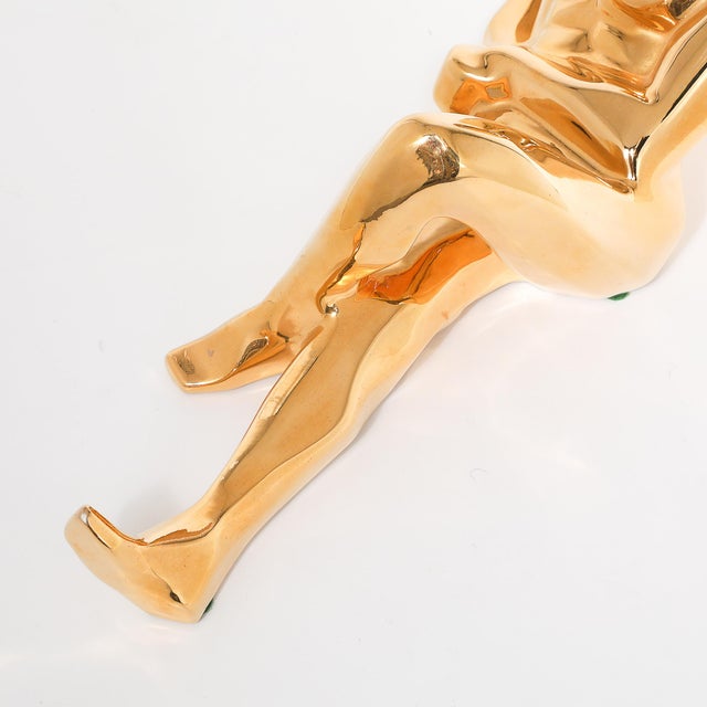 Mid-Century Gold-Plated Ceramic Sculpture of a Reclining Man Signed Jaru For Sale - Image 11 of 14