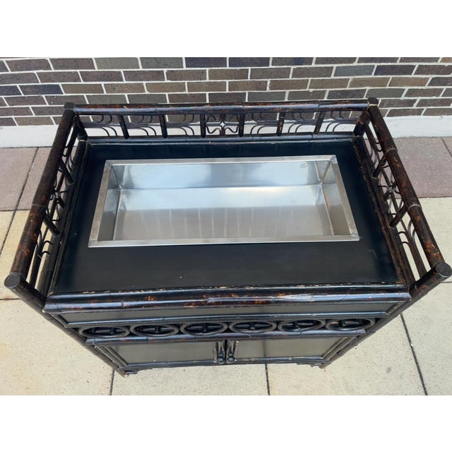 2010s Jason Home & Garden's - Rattan/Cane Wet-Dry Bar W/ Ice Bath for Champagne & Serving Tray (Unmarked) For Sale - Image 5 of 8