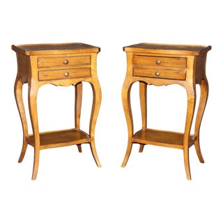 Country French Louis XV Walnut Two Drawer End Tables Nightstands - A Pair For Sale
