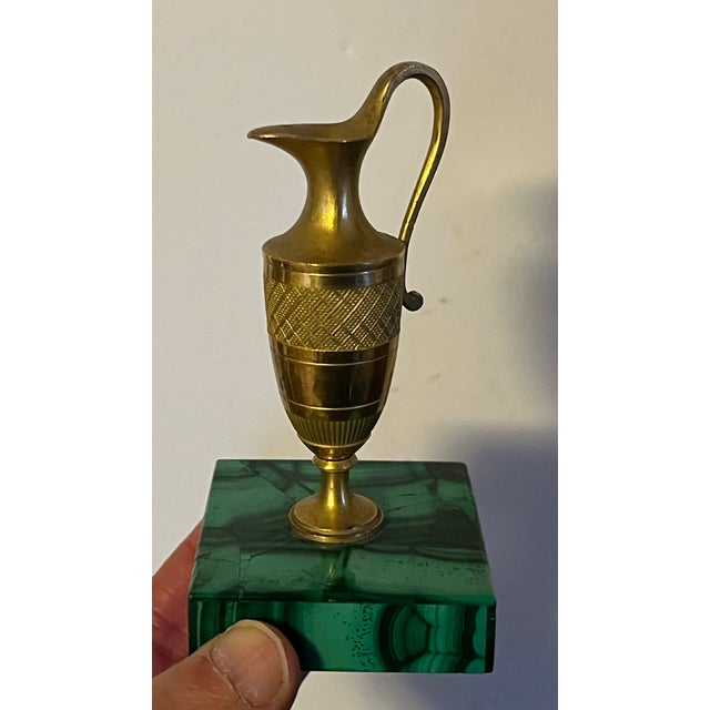 French Small Antique 19th Century French Empire Gilt Bronze Urn or Ewer Mounted on a Malachite Base For Sale - Image 3 of 14