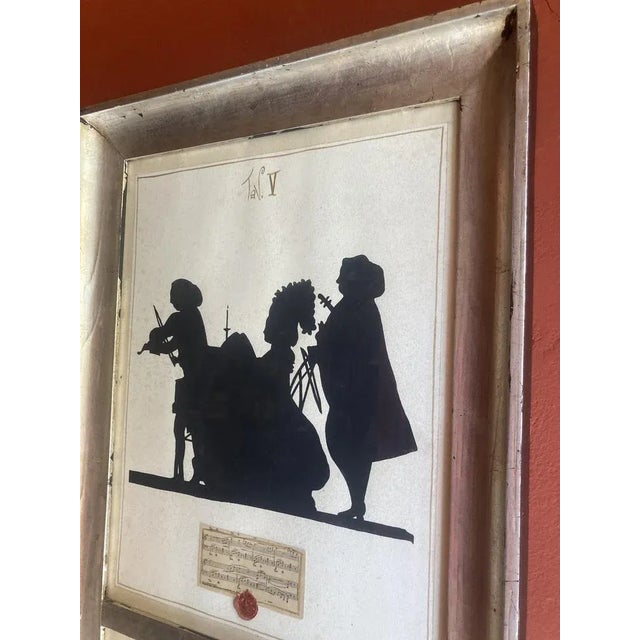 Italian Artist, Musician Silhouettes, Mixed Media Paintings on Paper, Framed, 1950s For Sale - Image 10 of 12