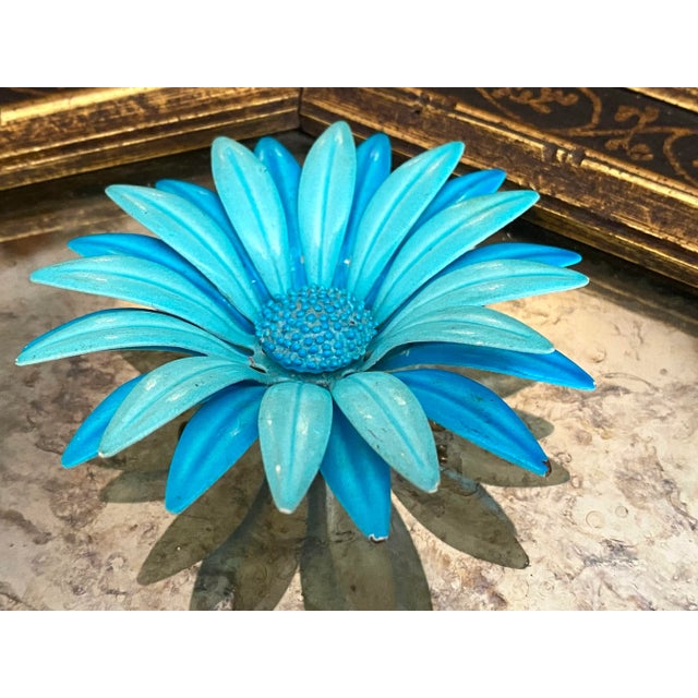 1960s Vintage Enamel Flower Pins in Shades of Blue - 3 Pieces For Sale - Image 4 of 7