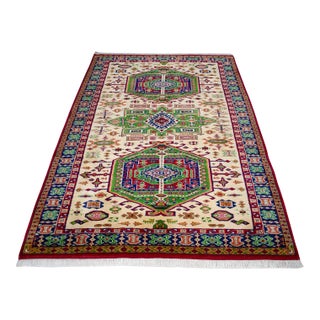 1980s Vintage Hand Knotted Turkish Rug - 6′11″ × 10′4″ For Sale