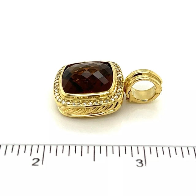 Gold David Yurman Albion Diamond Smoky Quartz 18k Yellow Gold Cable Charm Pendant For Sale - Image 8 of 8