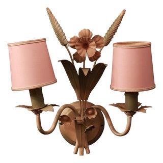 Vintage Floral Two-Light Wall Sconce, 1970s For Sale