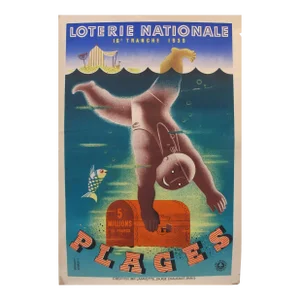 1939 French Art Deco Poster - Loterie Nationale Advertisement - 16e Tranche 1939 - Plages