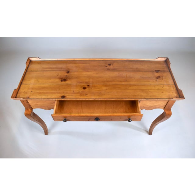 Vintage French Country Pine Writing Desk With Glass Top, 1990s, Usa For Sale - Image 13 of 14