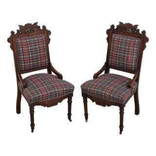 Pair of Antique Victorian Carved Side Chairs For Sale