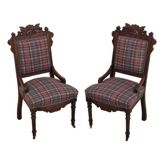 Pair of Antique Victorian Carved Side Chairs For Sale