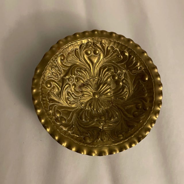 Antique Mid 19th Century Gilt Brass Repousse Bowl with 3 decorative feet.