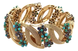 Diamond Sapphire & Turquoise 14k Rose Gold Bracelet