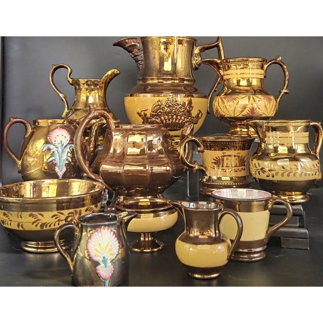 English 19th Century Antique English Copper Lustreware Collection- 12 Piece Set For Sale - Image 3 of 18