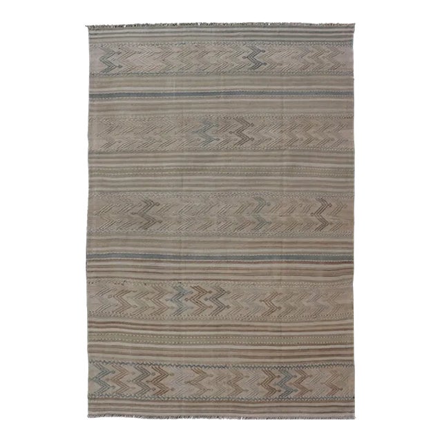 Vintage Turkish Flat-Weave Muted Colored Kilim in Taupe, Brown and Light Blue For Sale