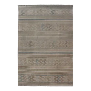 Vintage Turkish Flat-Weave Muted Colored Kilim in Taupe, Brown and Light Blue