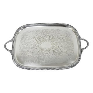 Vintage Sheffield Victorian Silver Plated Twin Handle Bar Serving Platter Tray For Sale