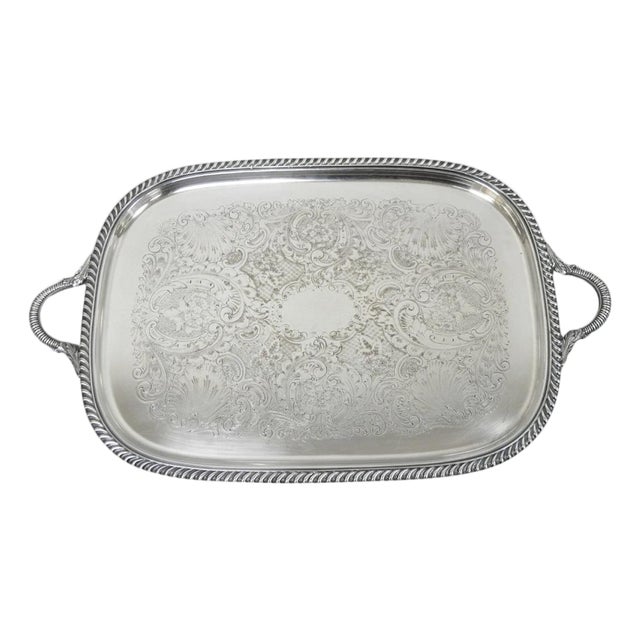 Vintage Sheffield Victorian Silver Plated Twin Handle Bar Serving Platter Tray For Sale