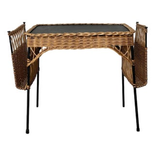 Rattan and Metal Server in the style of Raoul Guys, 1960s For Sale