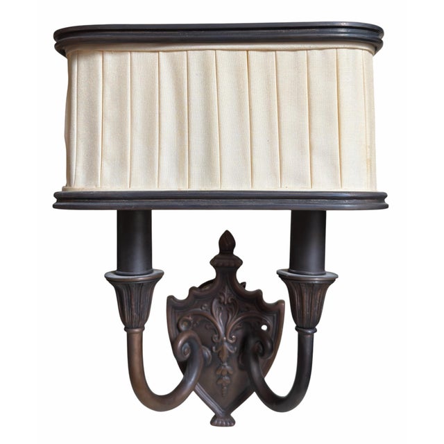 Pair of Patinated Bronze Shield Back Light Sconces by 20th Century Lighting.