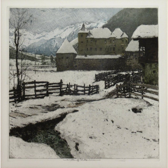 This artwork titled "Munichau (Austria)" 1926, is a color etching on paper by Austrian artist Luigi Kasimir, 1881-1962. It...