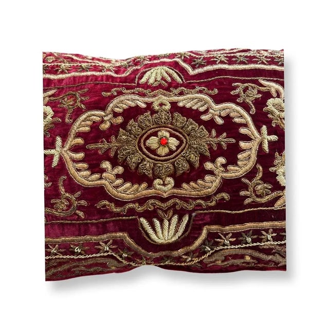 Antique Italian Pillow hand embroidered with gold metallic threads on silk velvet beginning of 19 century.