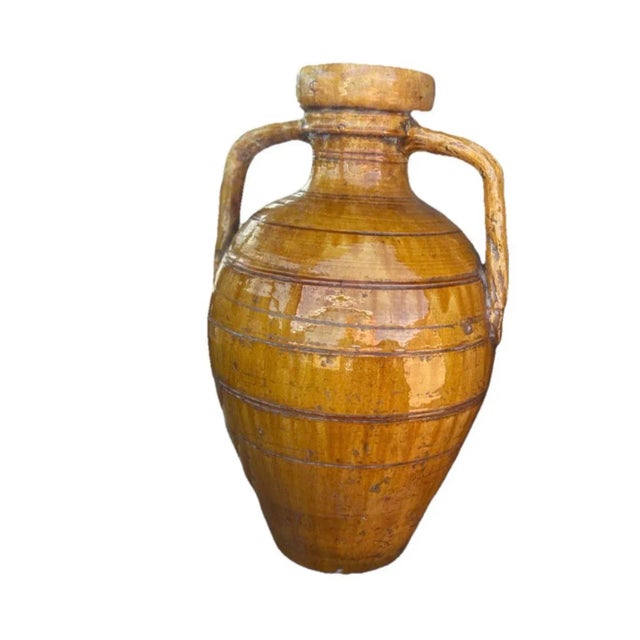 This item is an authentic 19th-century Sicilian olive oil jar. a classic example of Mediterranean utilitarian folk pottery...