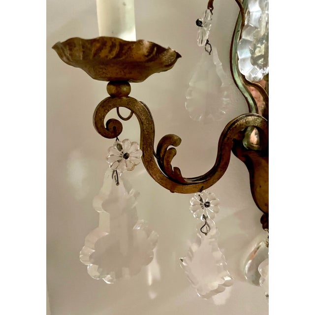Early 20th Century Pair of French 3-Arm Candelabra Crystal Mirror Sconces For Sale In Los Angeles - Image 6 of 13